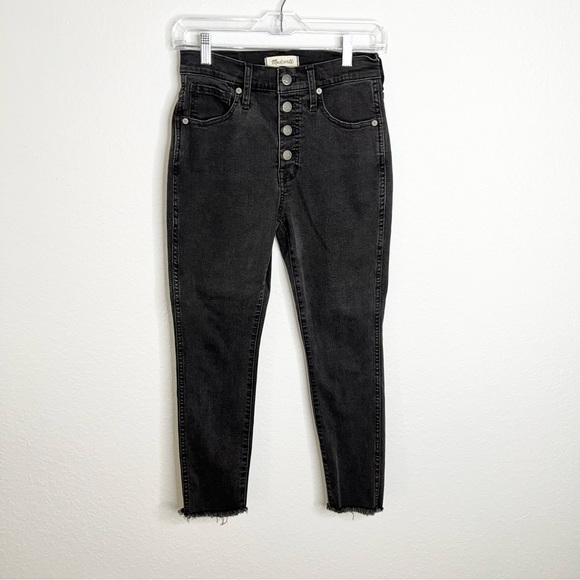 Madewell Jeans Women 27 P 10” Inch High Rise Skinny Button Fly Washed Black Clo - Picture 1 of 11